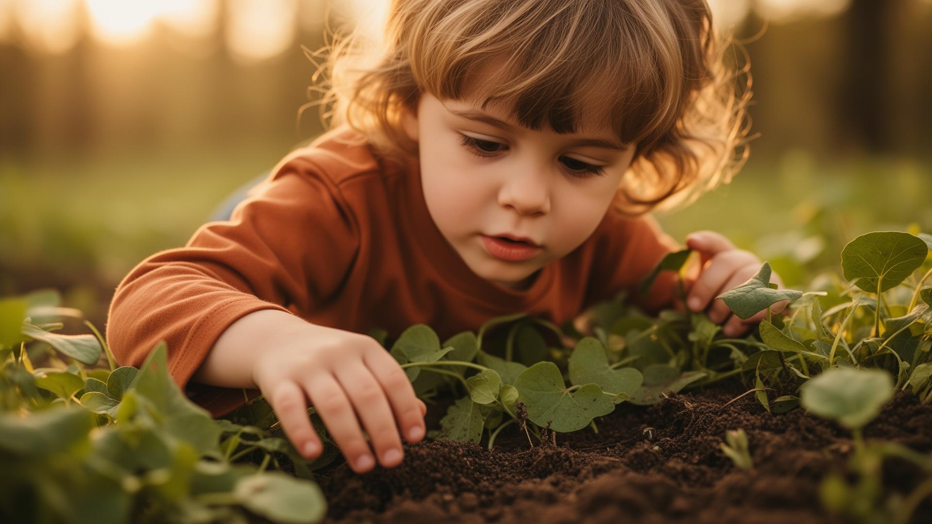 Dziecko odkrywające naturę w przedszkolu Tęczowy Ogród